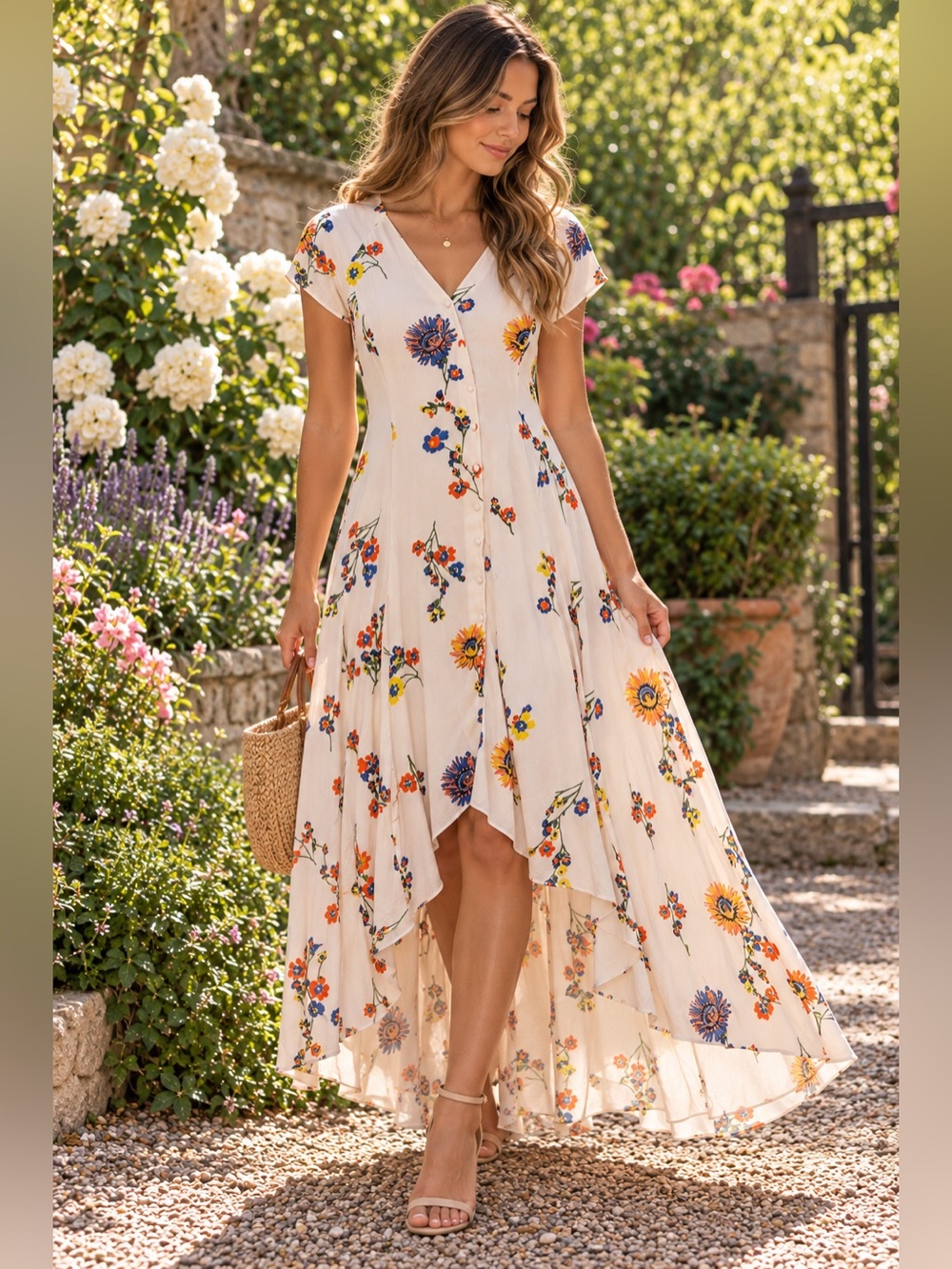 Free People Floral Maxi Dress Boho Cottagecore Garden Party Size S